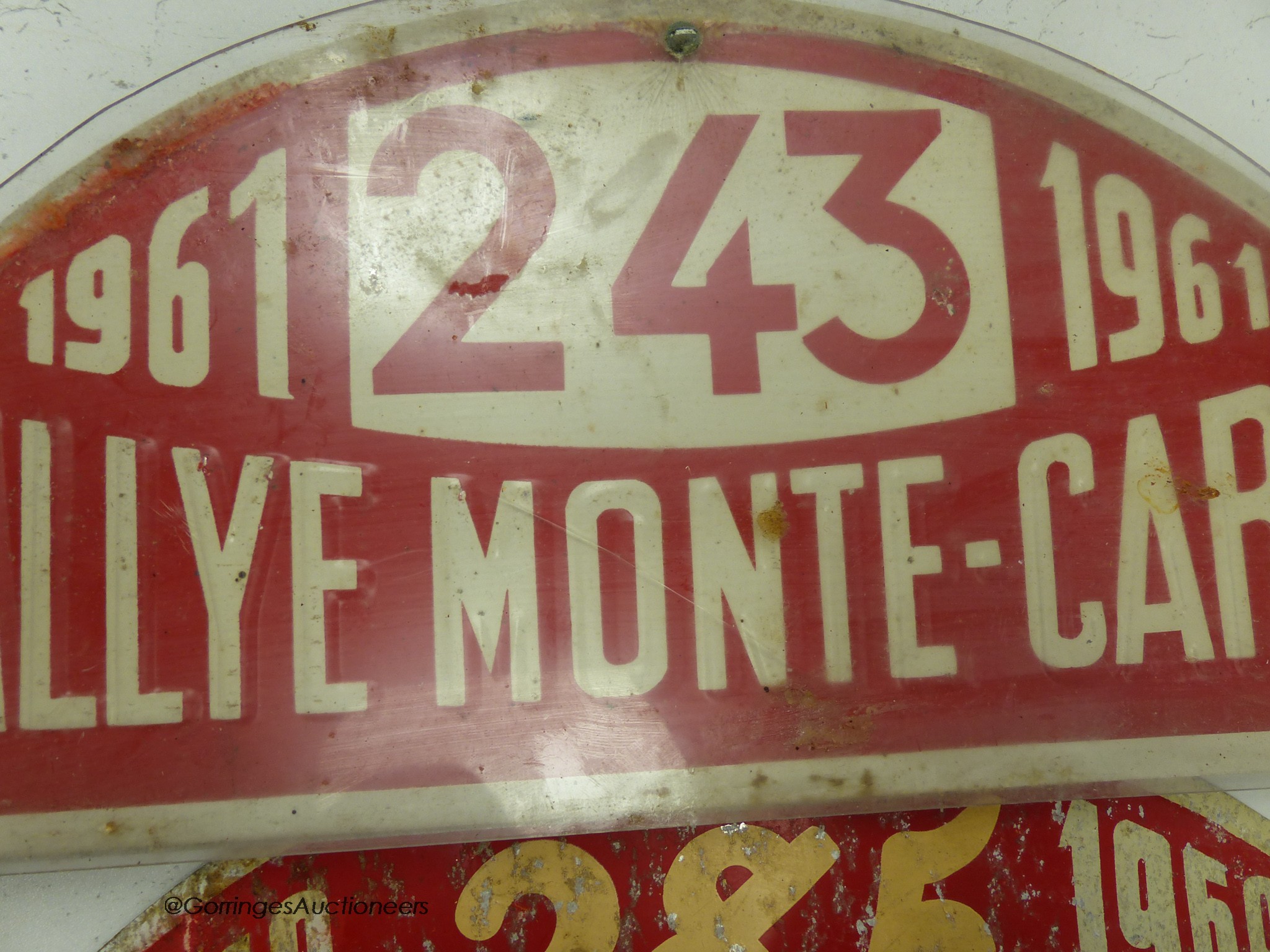 Two Rallye Monte Carlo aluminium rally number, plates, 1960 and 1961